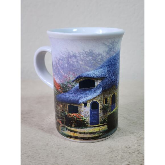 Thomas Kinkade Coffee Mug Teacup 10oz Lilac Cottage 2004 Porcelain 4" Vintage - Picture 2 of 12